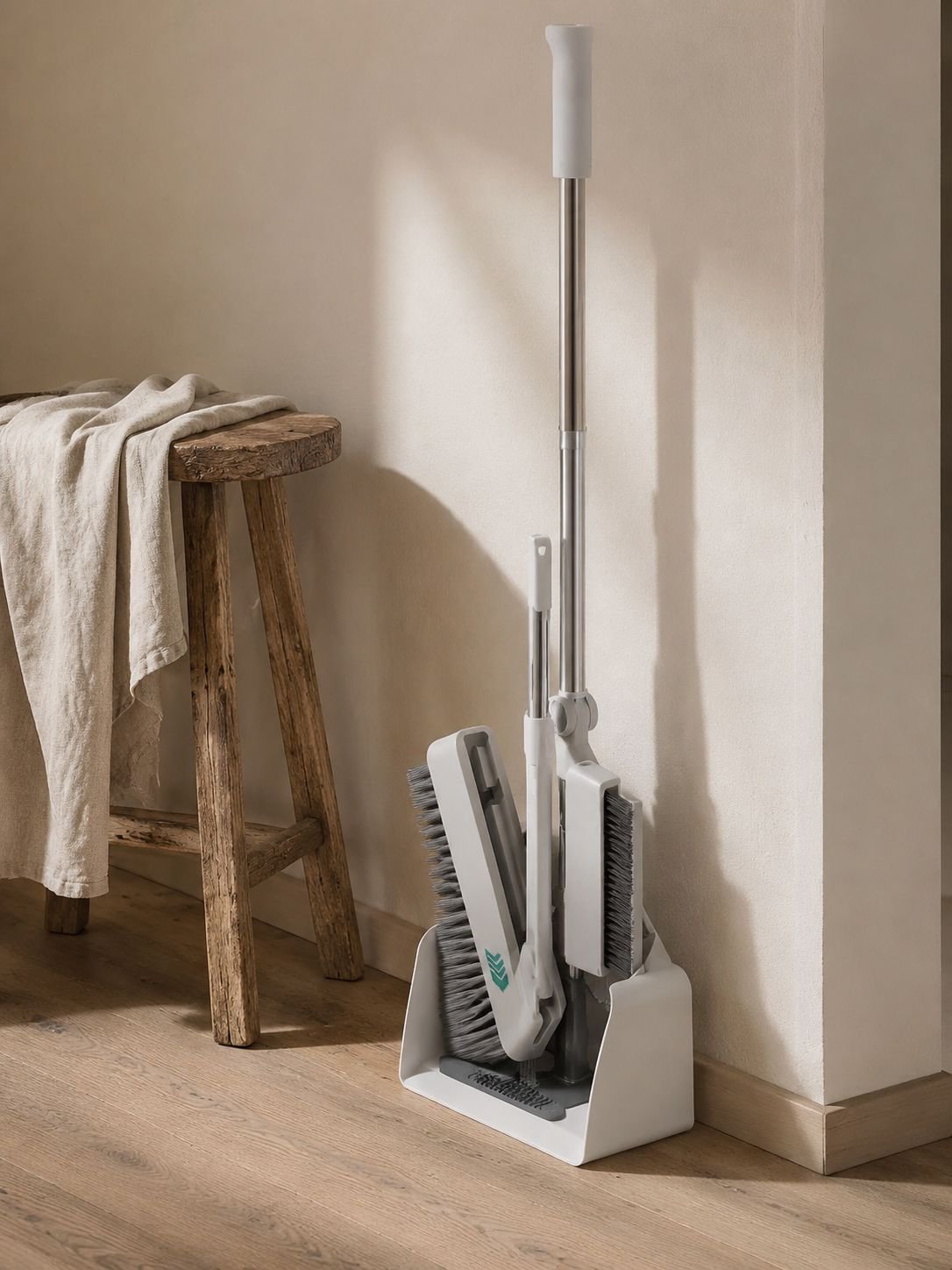 Foldaway Soft-Bristle Broom and Dustpan Set