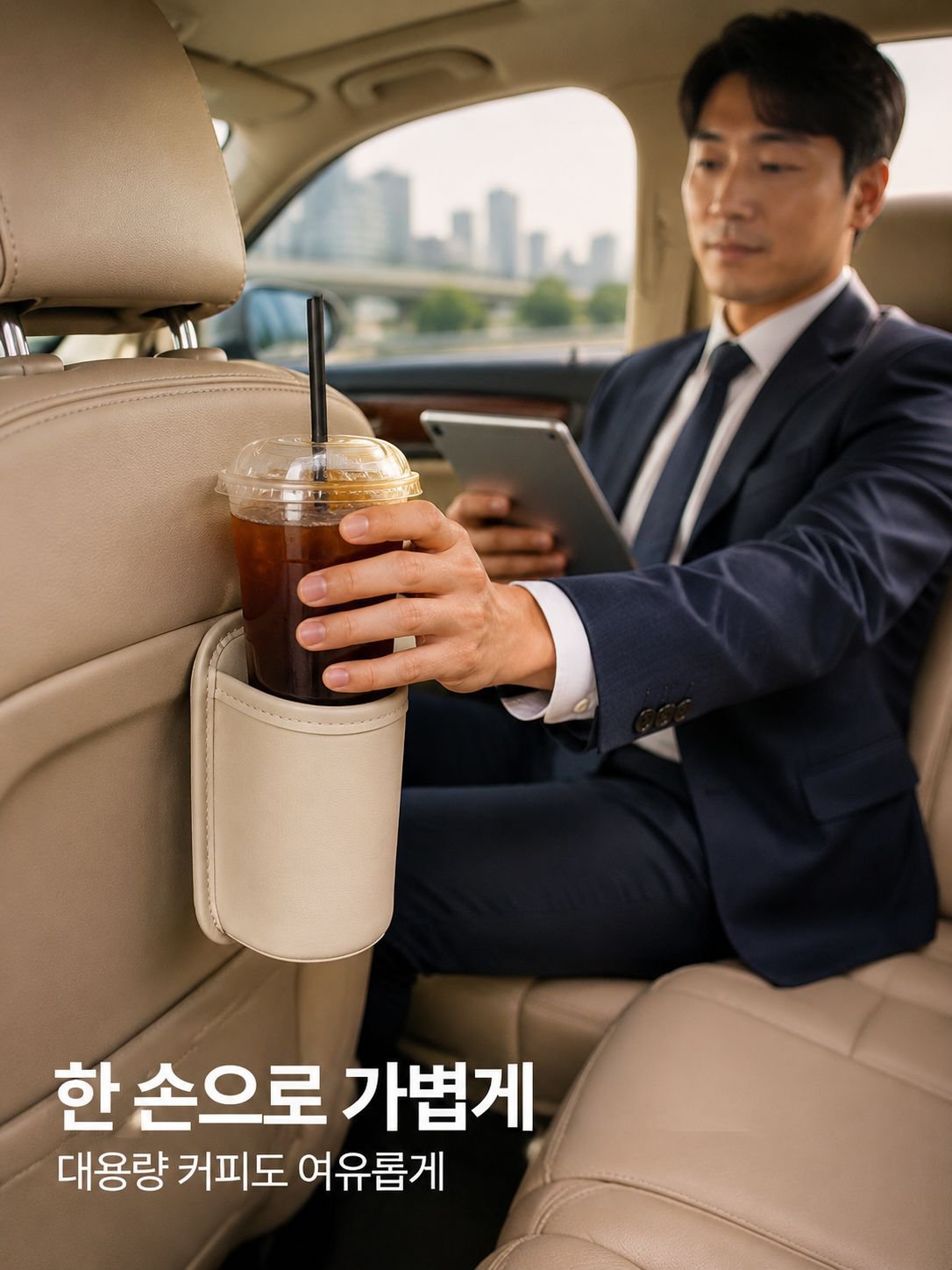 차량용 휴대폰 거치대가 있는 컵홀더 실사용 예시