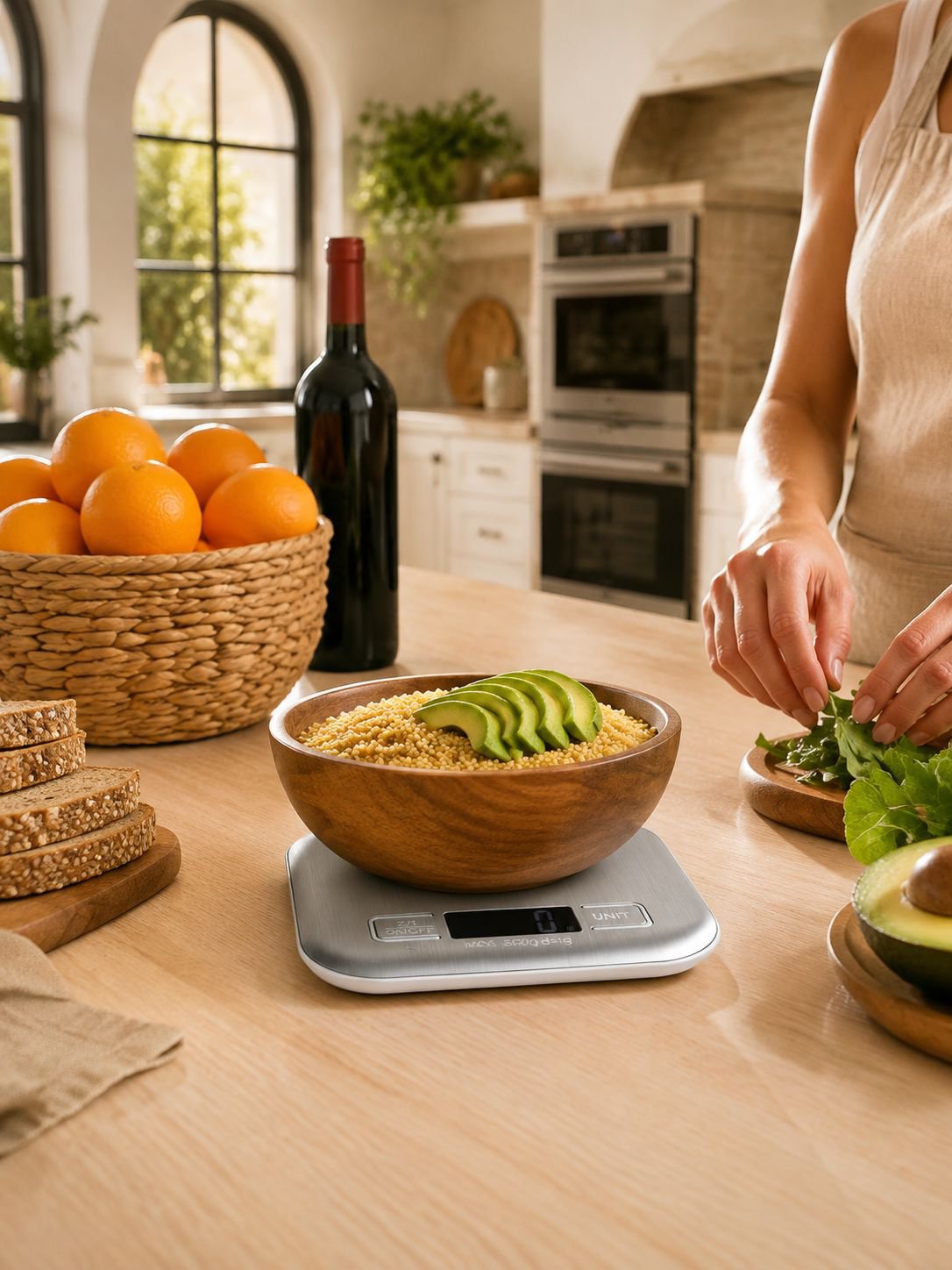 Báscula multifuncional para preparación de comidas saludables