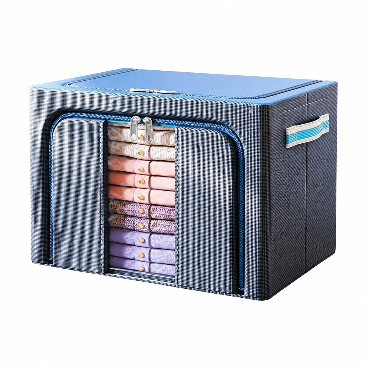 66L Foldable Fabric Storage Basket with Steel Frame, Home Kitchen Clothes Storage Box