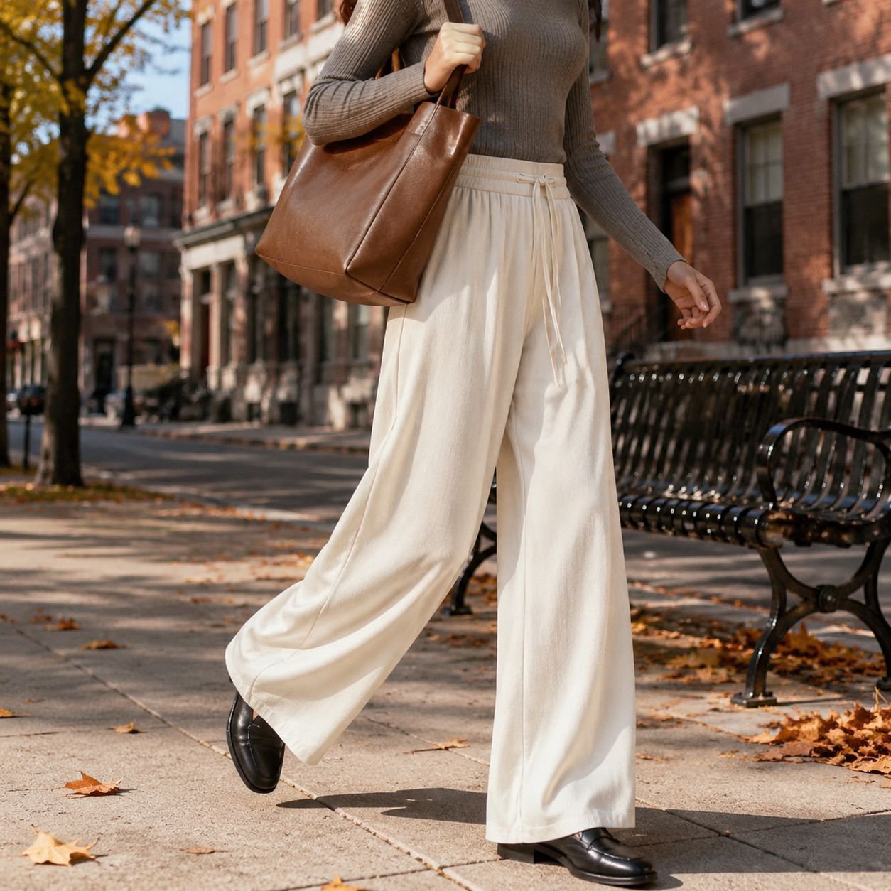 Detalle de la felpa suave en pantalones para mujer