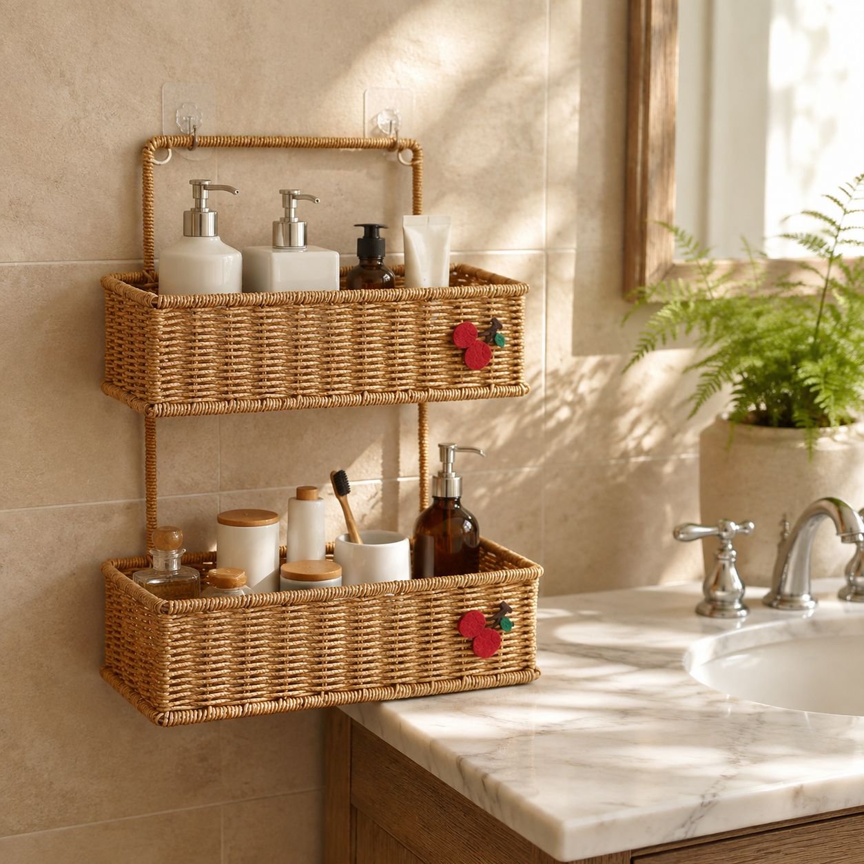 Multi-functional Plastic Bathroom Storage Basket, Kitchen Organizer Rack