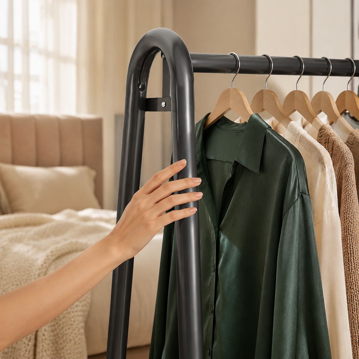 Durable indoor clothes rack with wheels
