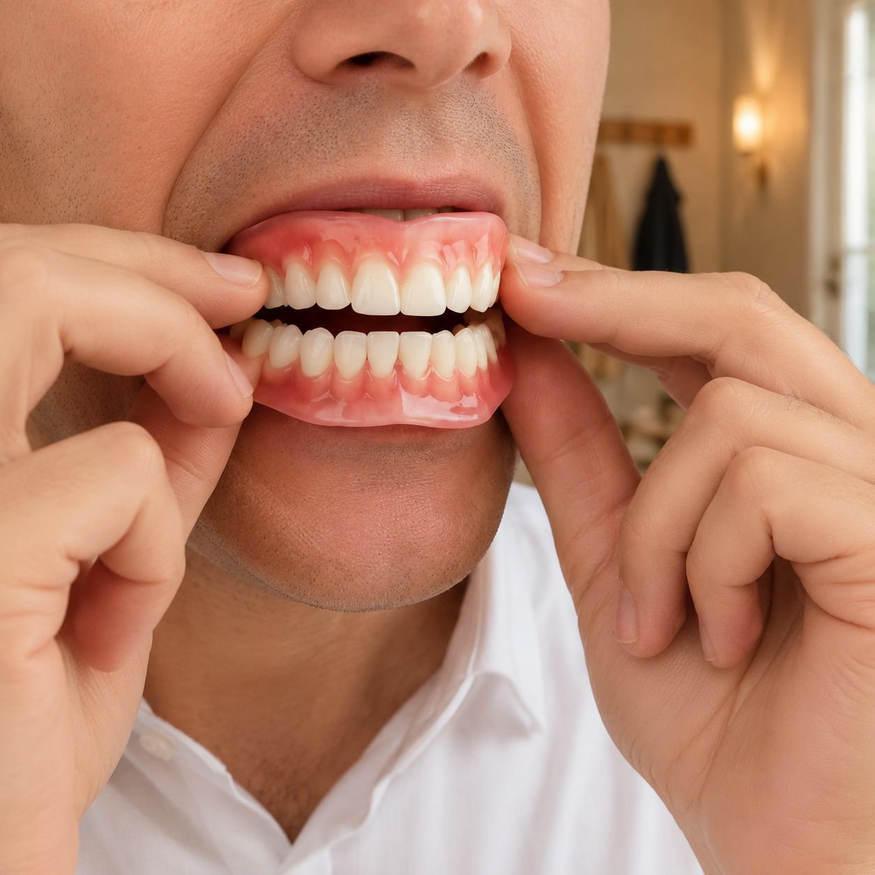 Realistic appearance dentures on model
