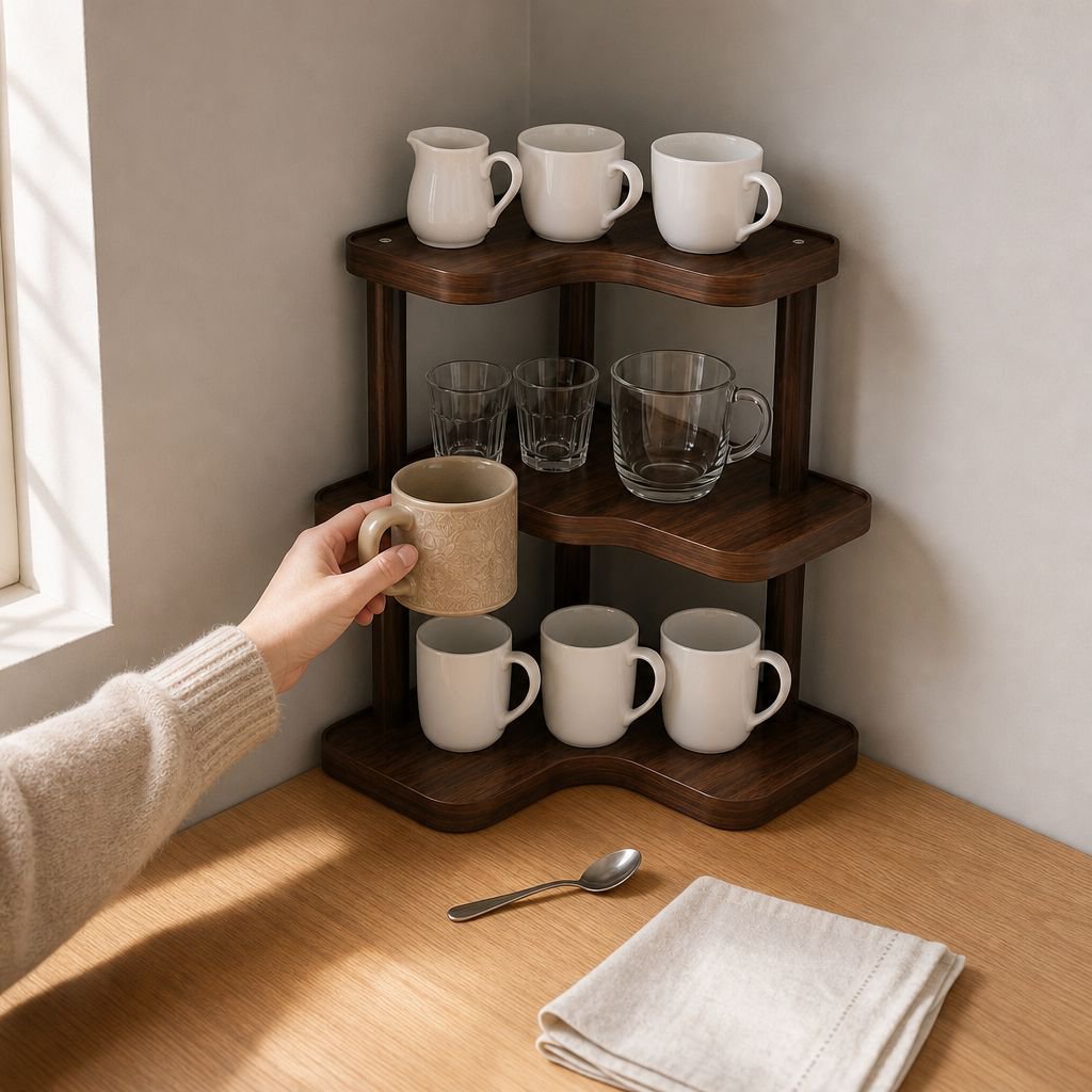 Bureau d'angle avec support à gobelets à étages