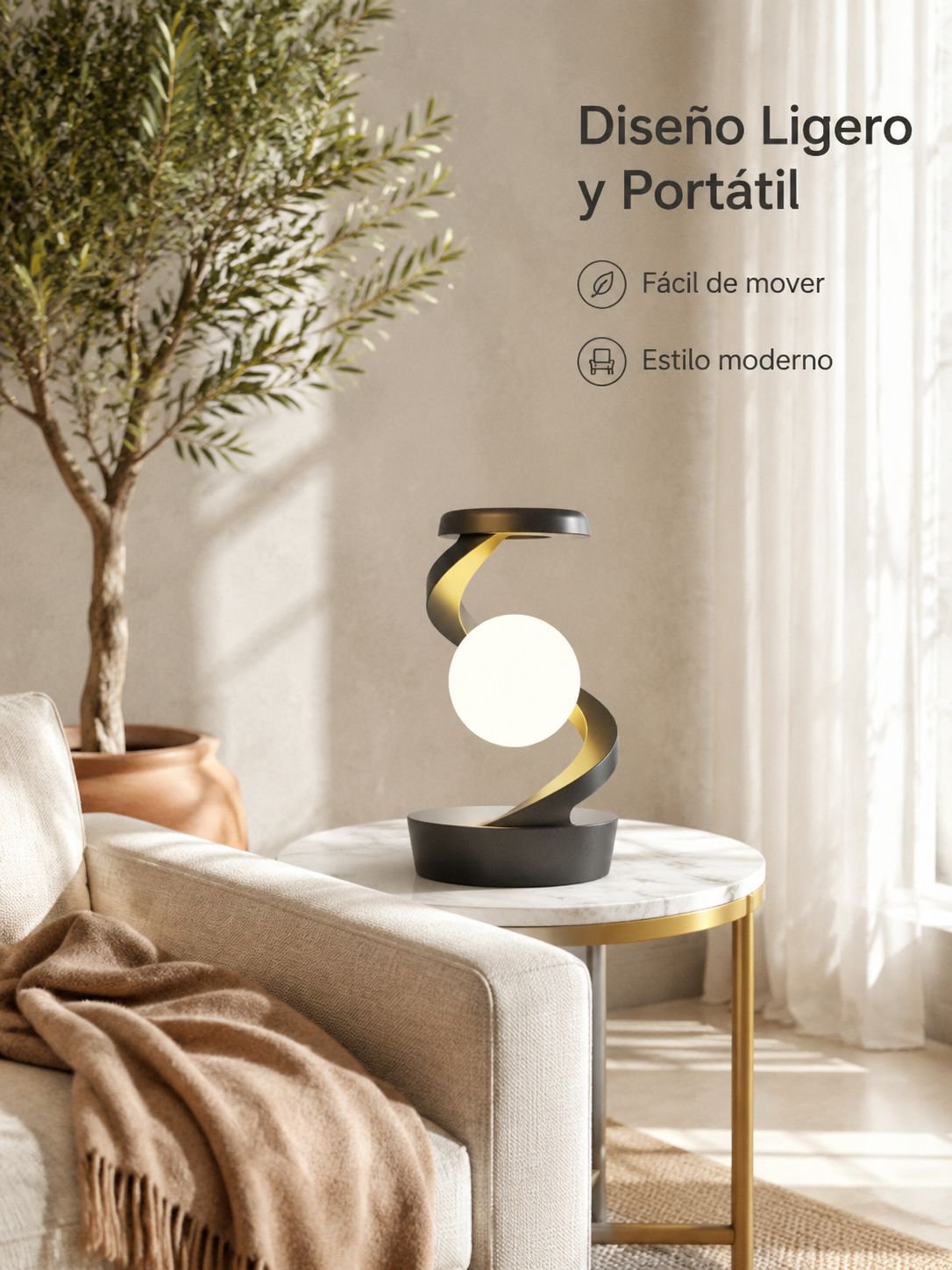 Lámpara de mesa recargable con cabezal giratorio
