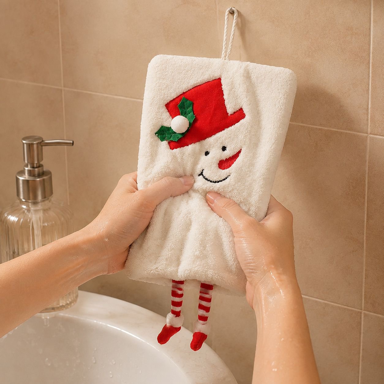 Christmas Decor Thickened Coral Velvet Absorbent Hand Towel