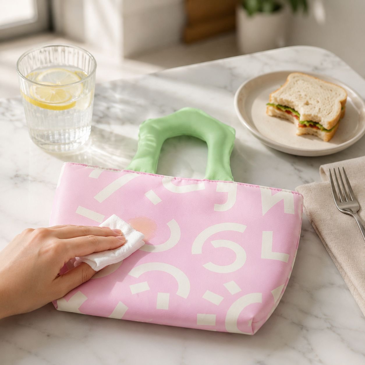Trendy graffiti pattern on insulated lunch tote
