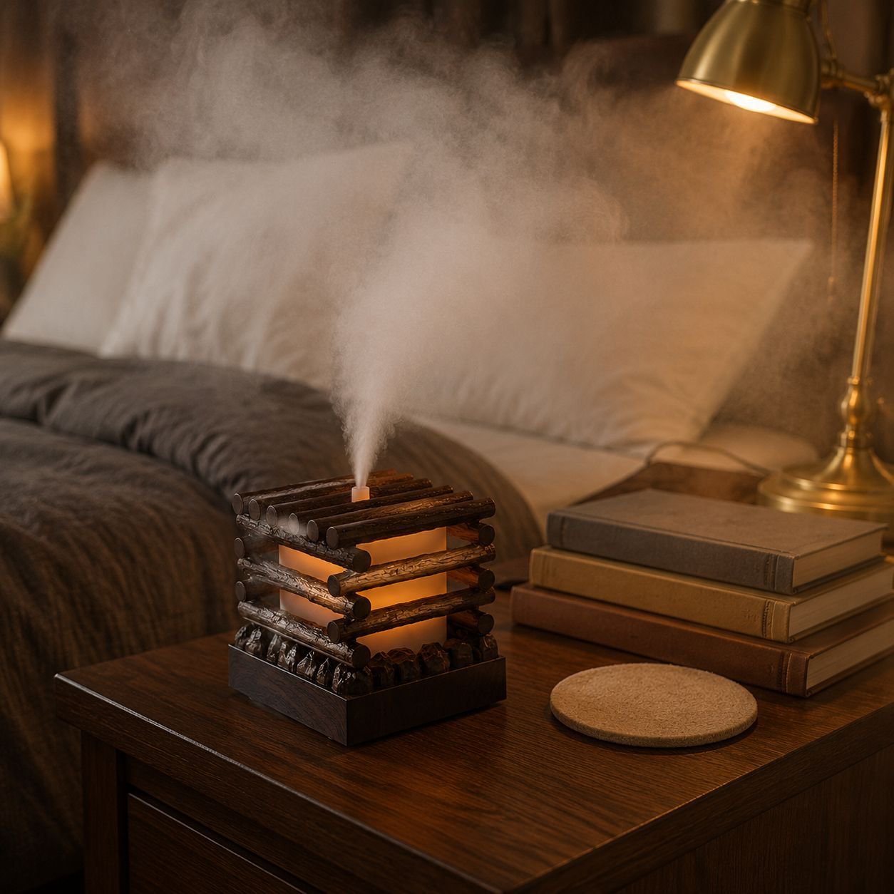 Flame effect aroma diffuser for bedroom relaxation