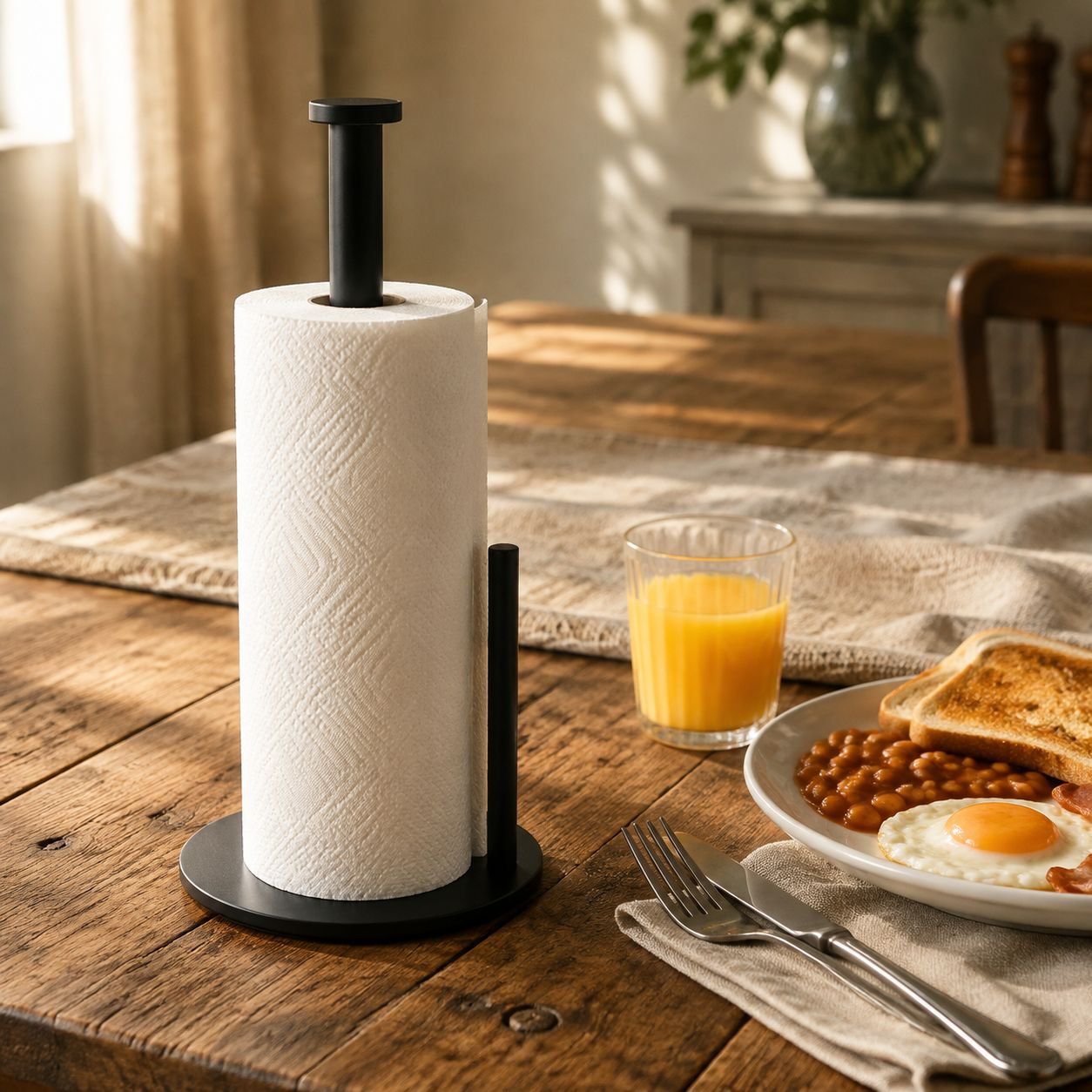 Rust-resistant paper towel holder for kitchen use