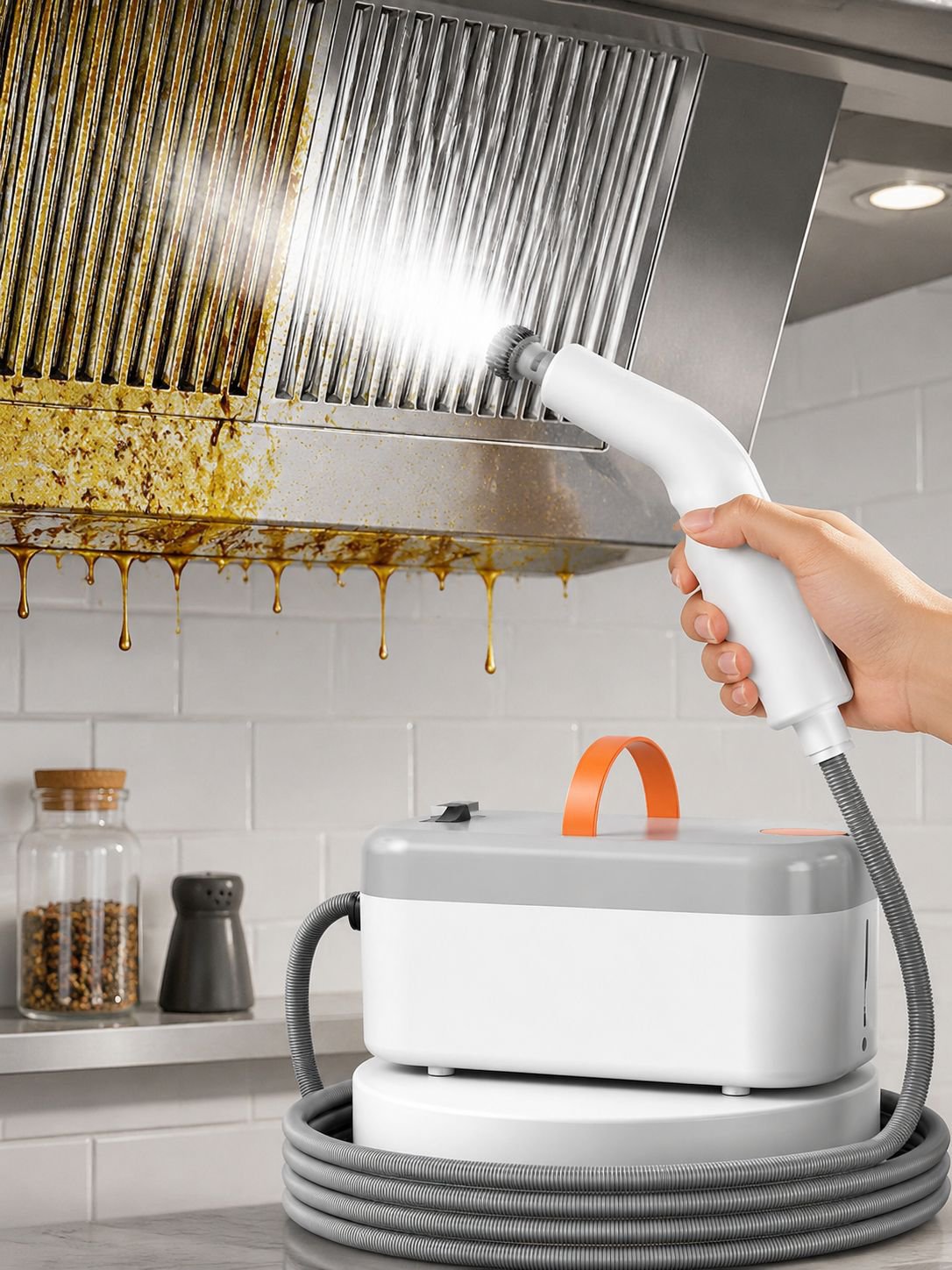 Leistungsstarker Dampfreiniger mit vielseitigen Aufsätzen
