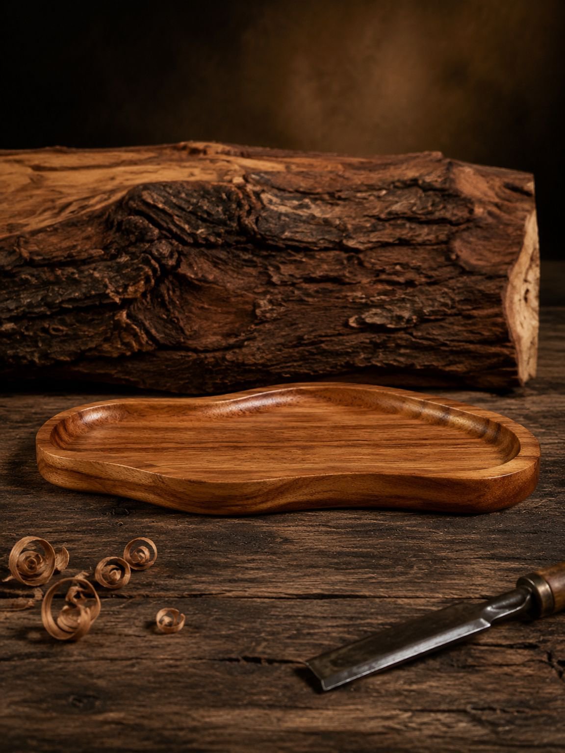 Rustic wooden tray for coffee table organization