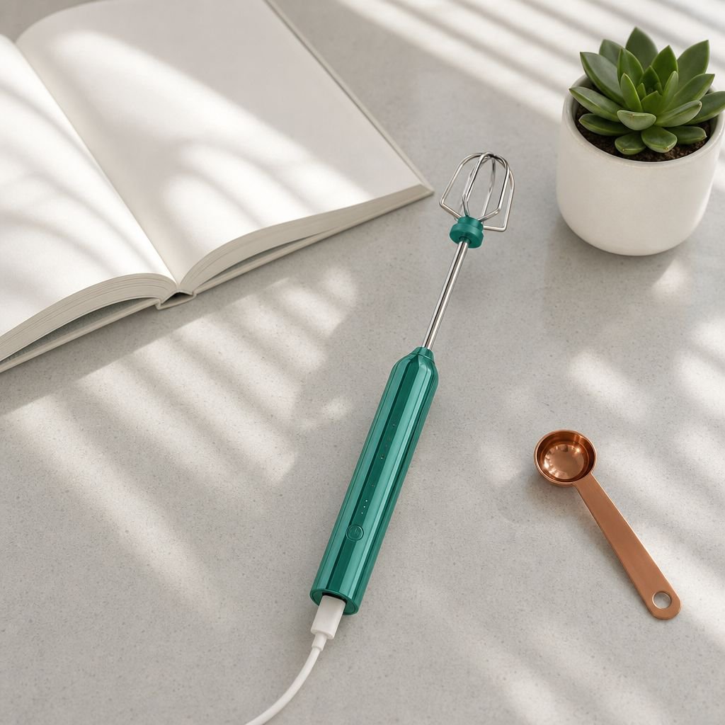Cordless egg beater in modern kitchen setting