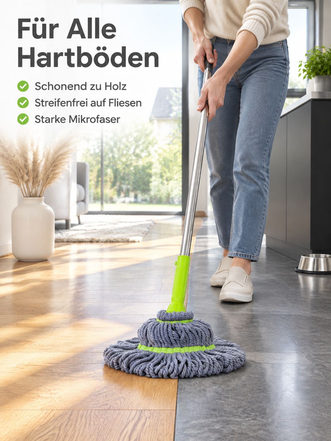 [Inklusive Ersatzkopf] Selbstauswringender Mikrofaser-Rotationsmopp