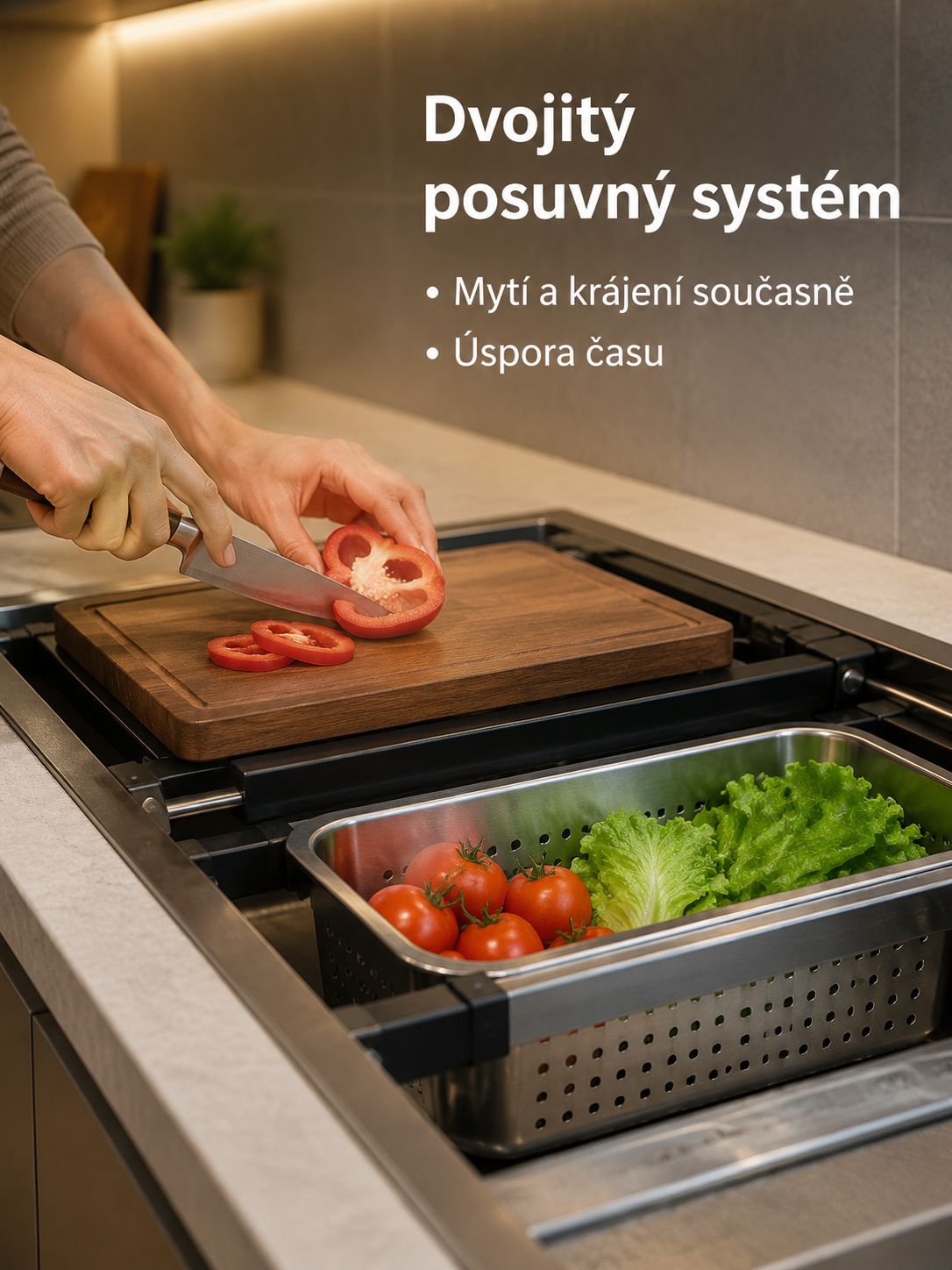 Moderní dvouvrstvý kuchyňský dřez pro domácnost
