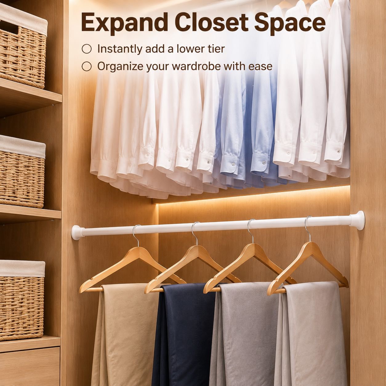 Thickened, drill-free fixed clothes drying rod and wardrobe support rod