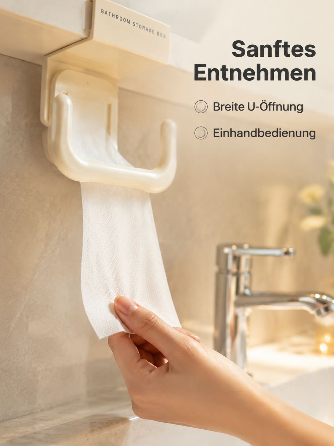 Badewagen mit Aufhängung für Papiertaschentücher und Gesichtstücher, ohne Bohren, Aufbewahrungsbox, 