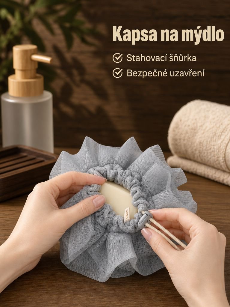 Síťka na výrobu pěny do koupele s provázkem