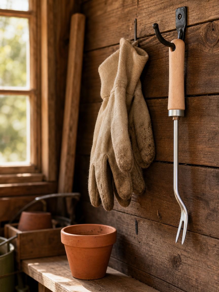Multi-piece gardening tool kit with steel and wood