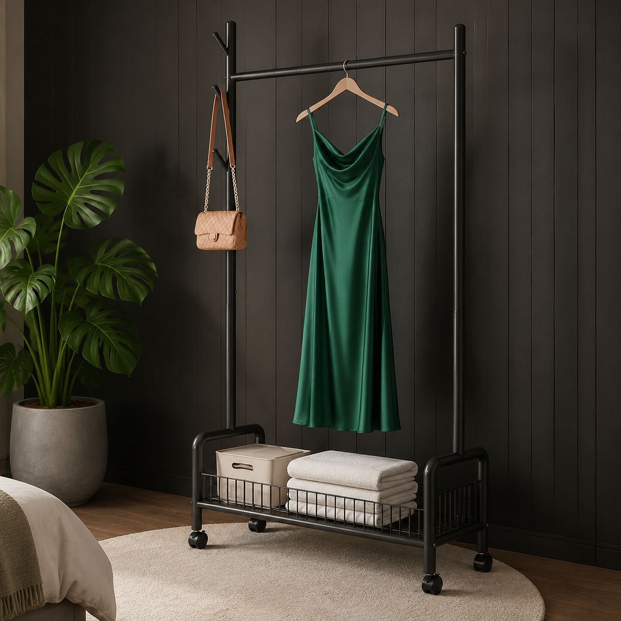 Bedroom Folding Clothes Storage Rack Side Bed Multifunctional Coat Rack