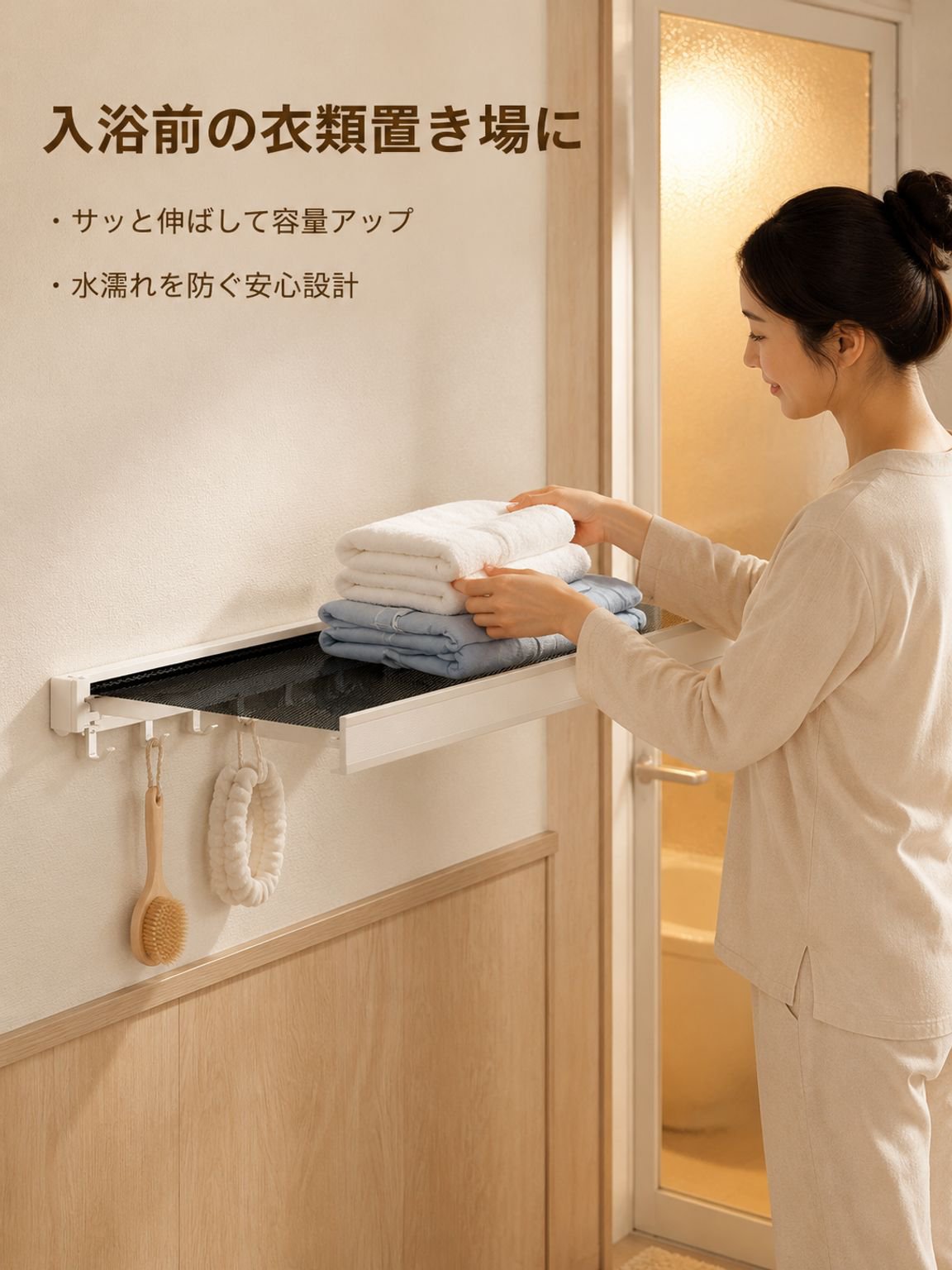 バスルームタオル・衣類収納伸縮ラック