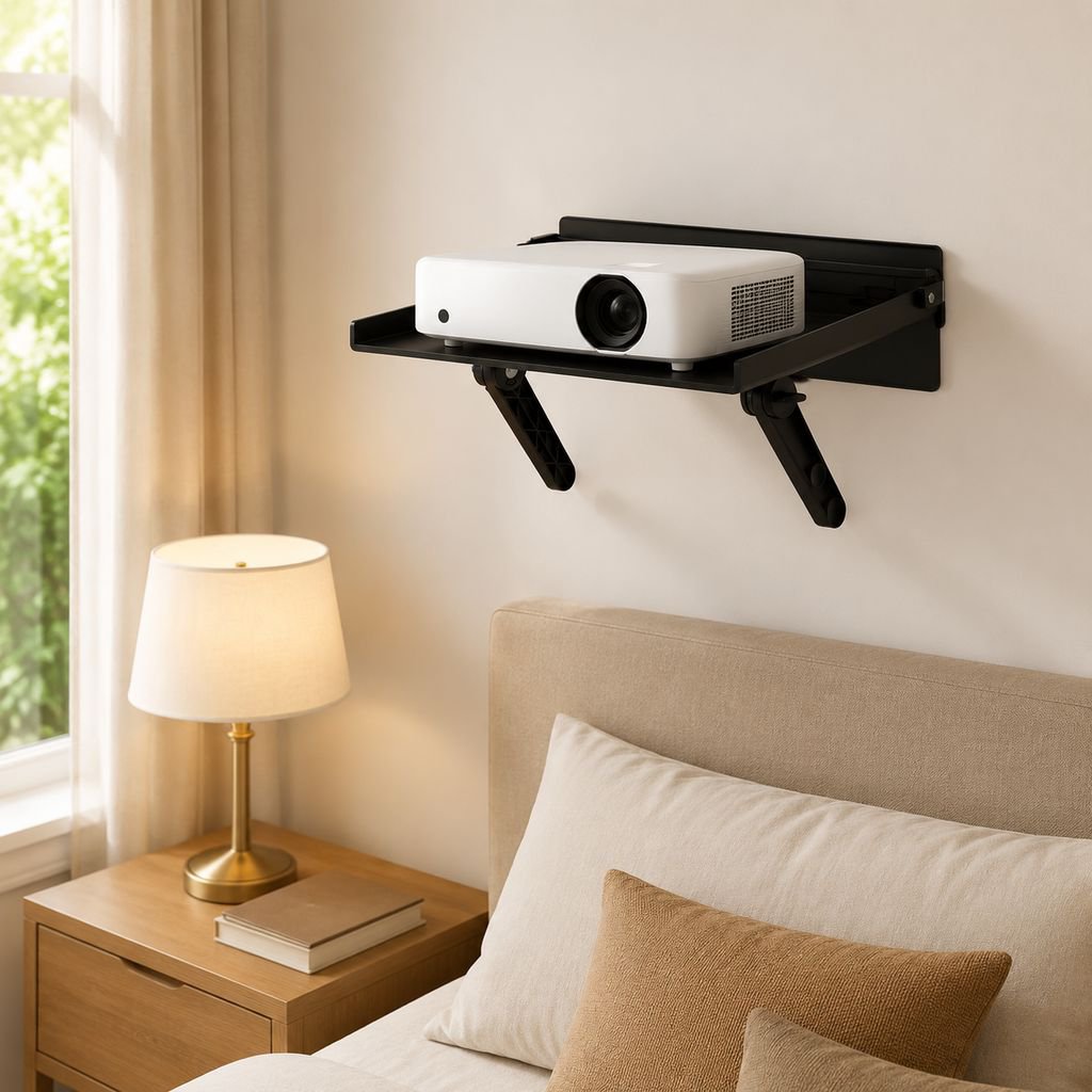 Estante de proyector de pared sin necesidad de taladrar, ángulo ajustable, cables ocultos