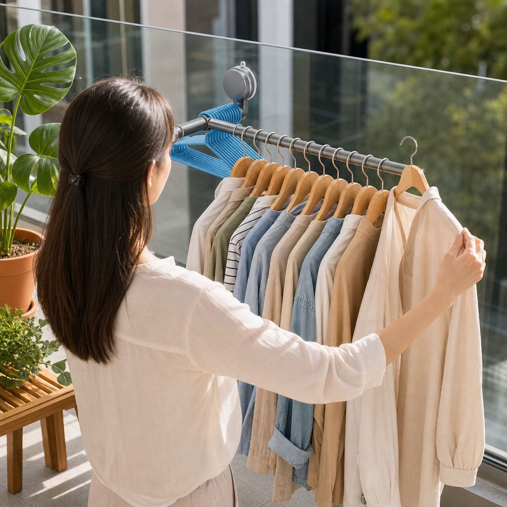 Retractable balcony drying rack with no-drill suction cup installation