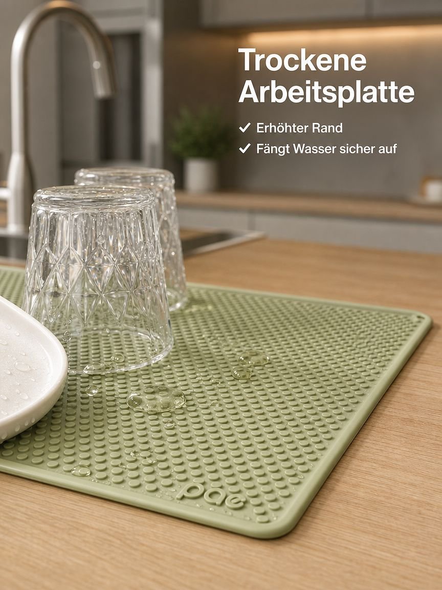 Multifunktionale Silikon-Spülmatte, rutschfest, hitzeisolierend, auslaufsicher, mit Wasserspeicher