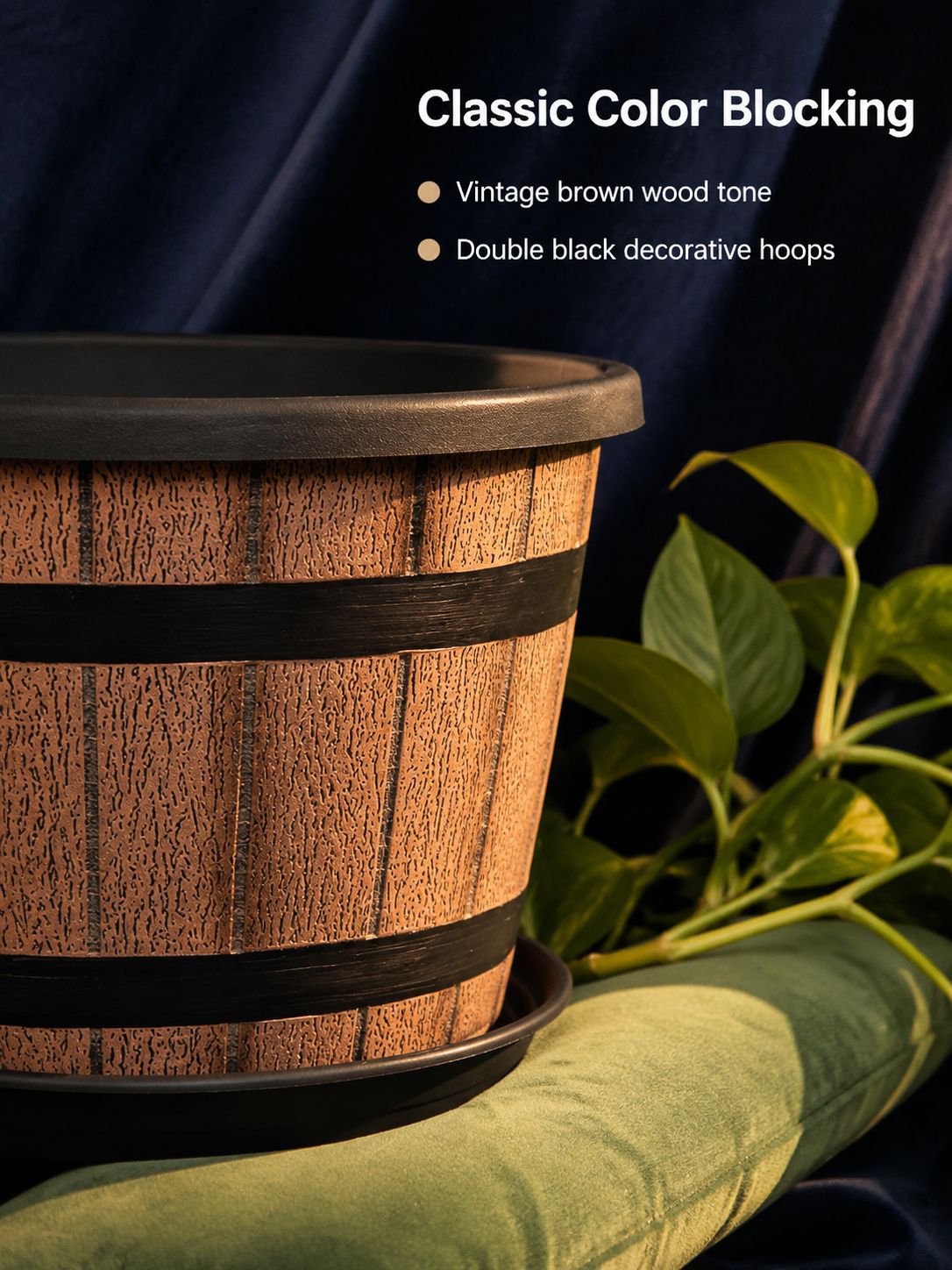 Large lightweight plastic flower pot with reinforced walls