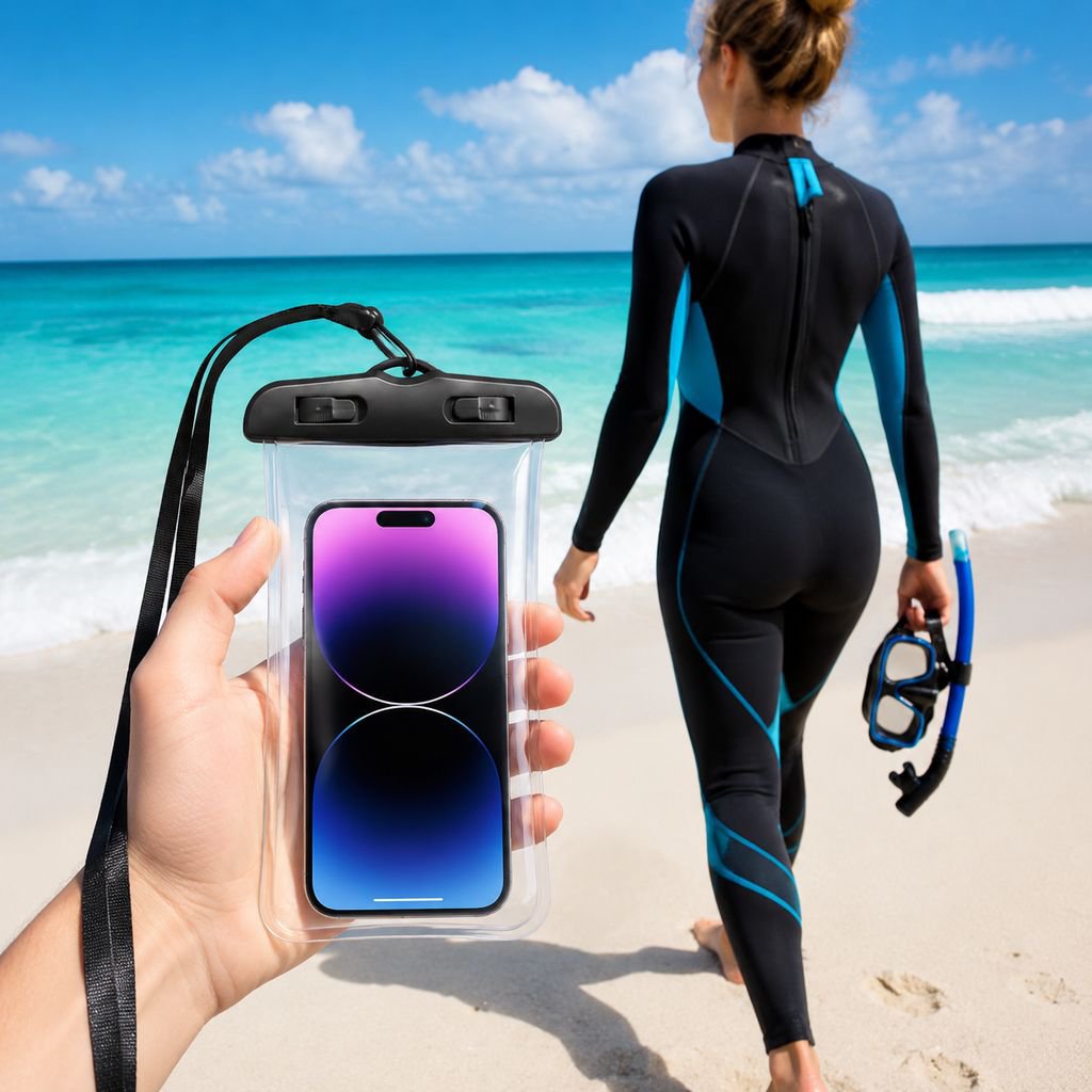 Funda resistente al agua con opción de grabar videos bajo el agua