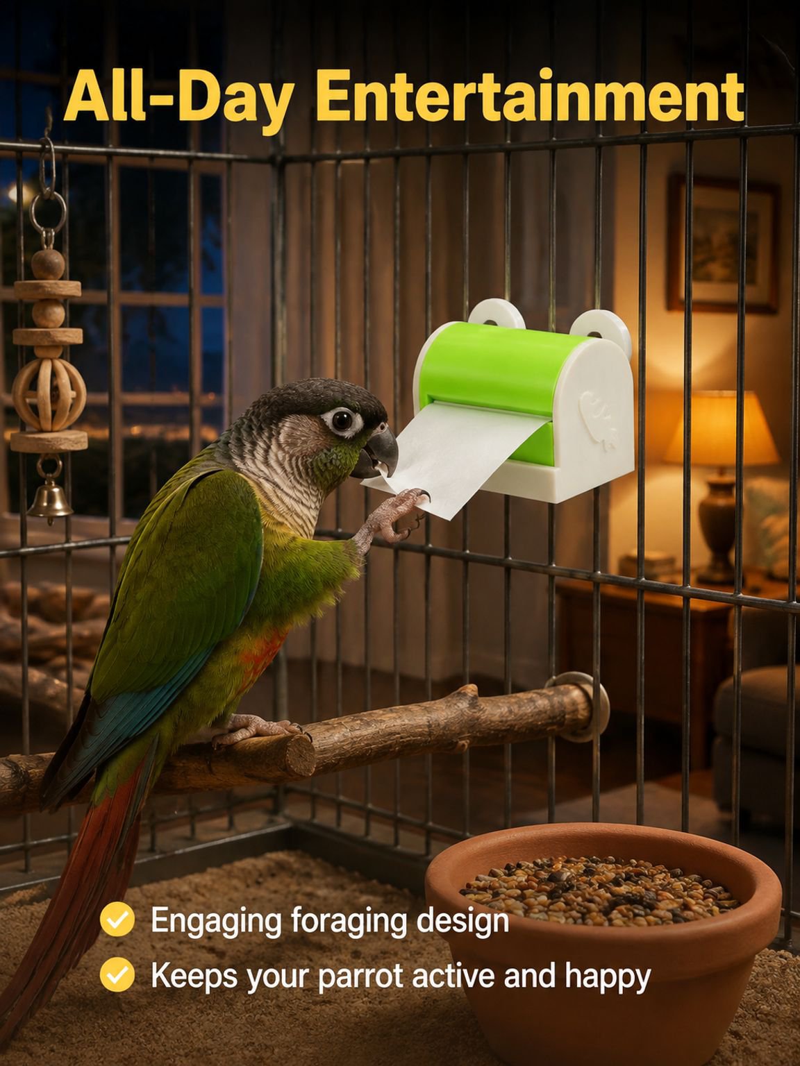 Chewable parrot toy enhancing bird activity and enjoyment