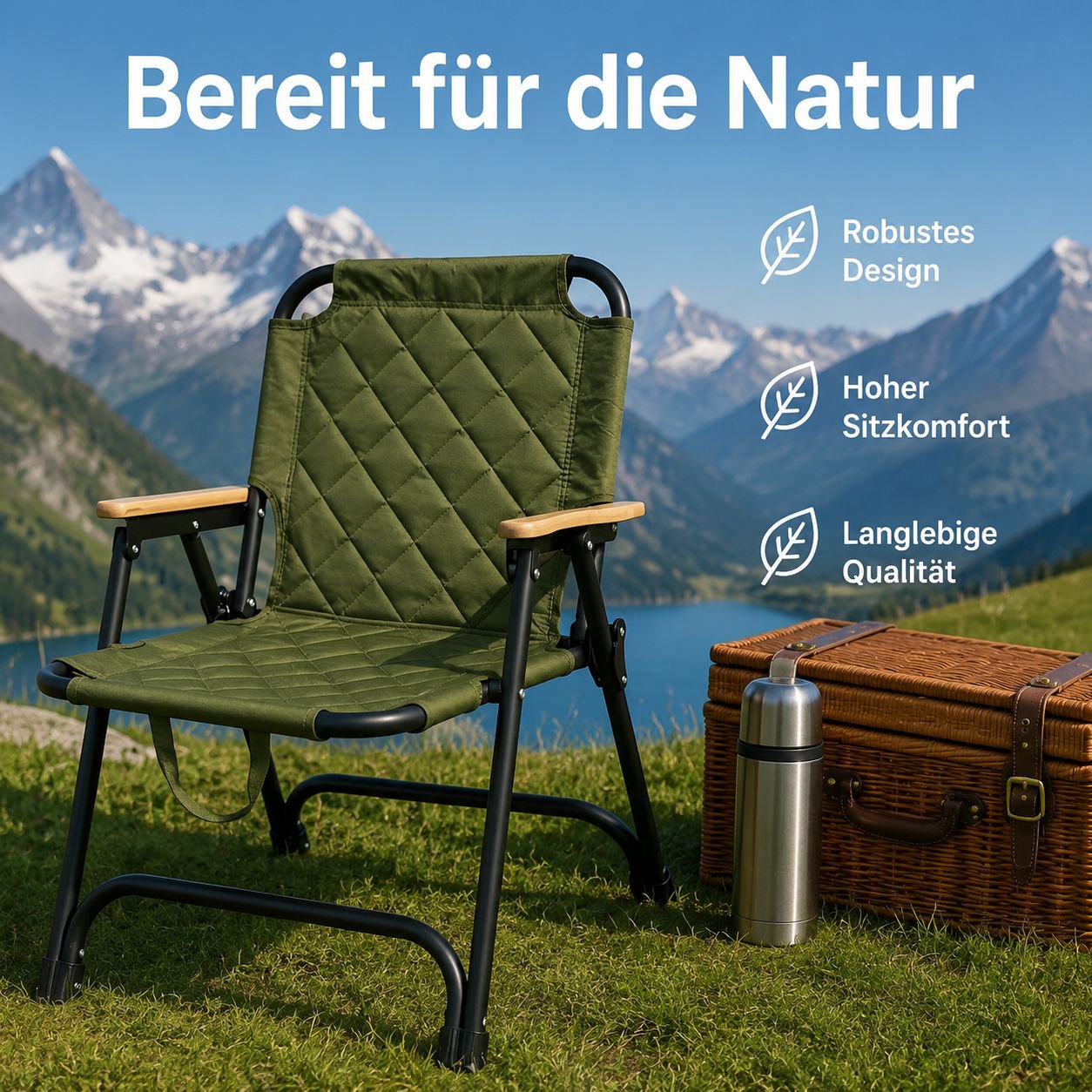 Outdoor-faltbarer, tragbarer Campingstuhl mit verdickter und verstärkter Konstruktion