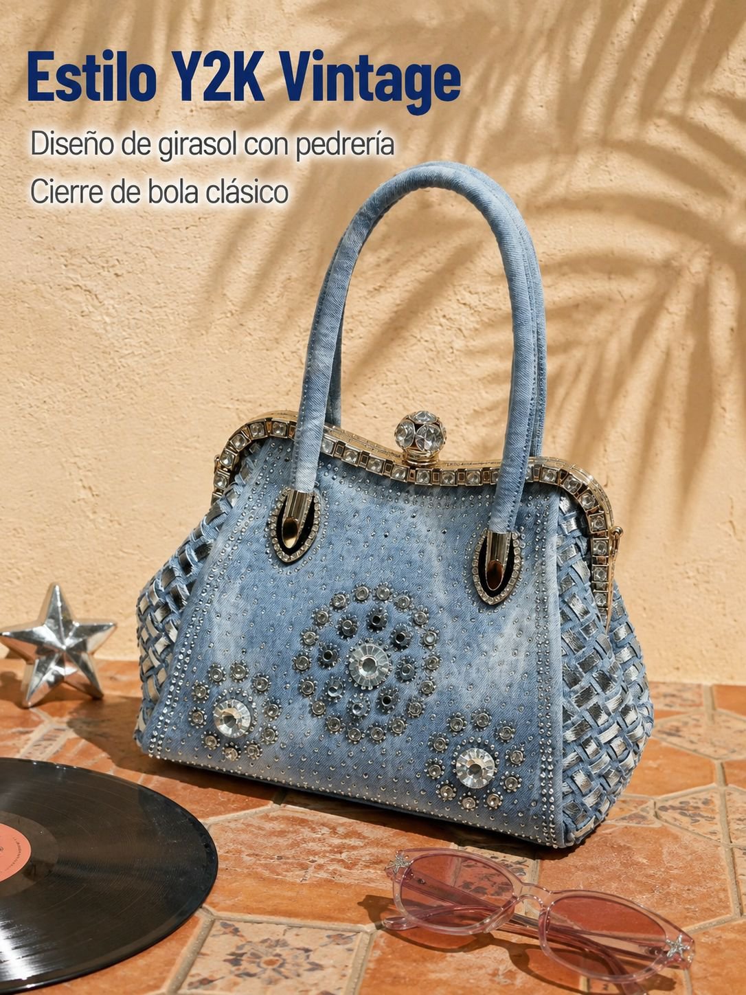Bolso vaquero vintage con strass de alta gama, nuevo diseño, para hombro