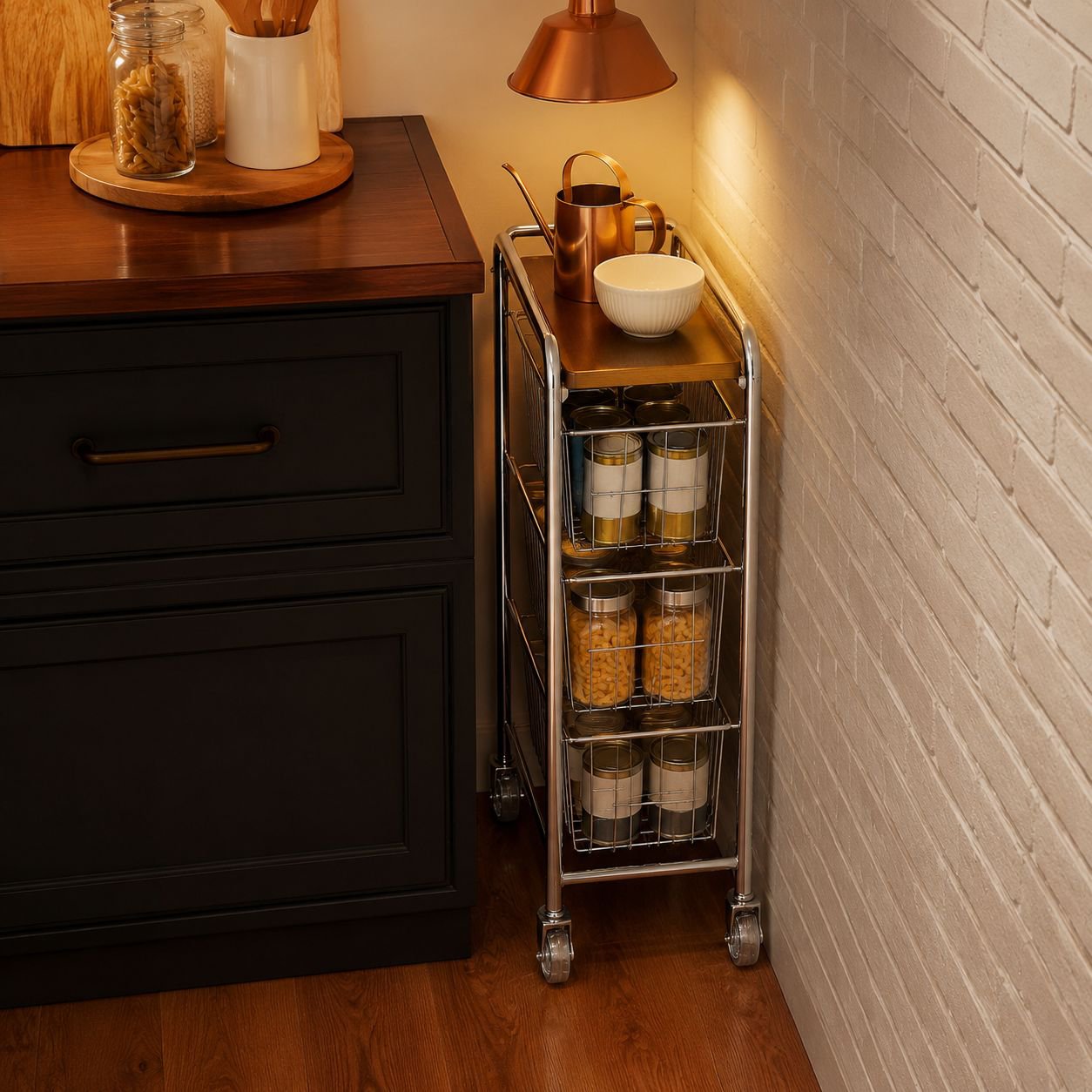 Slim Rolling Storage Organizer with multiple shelves