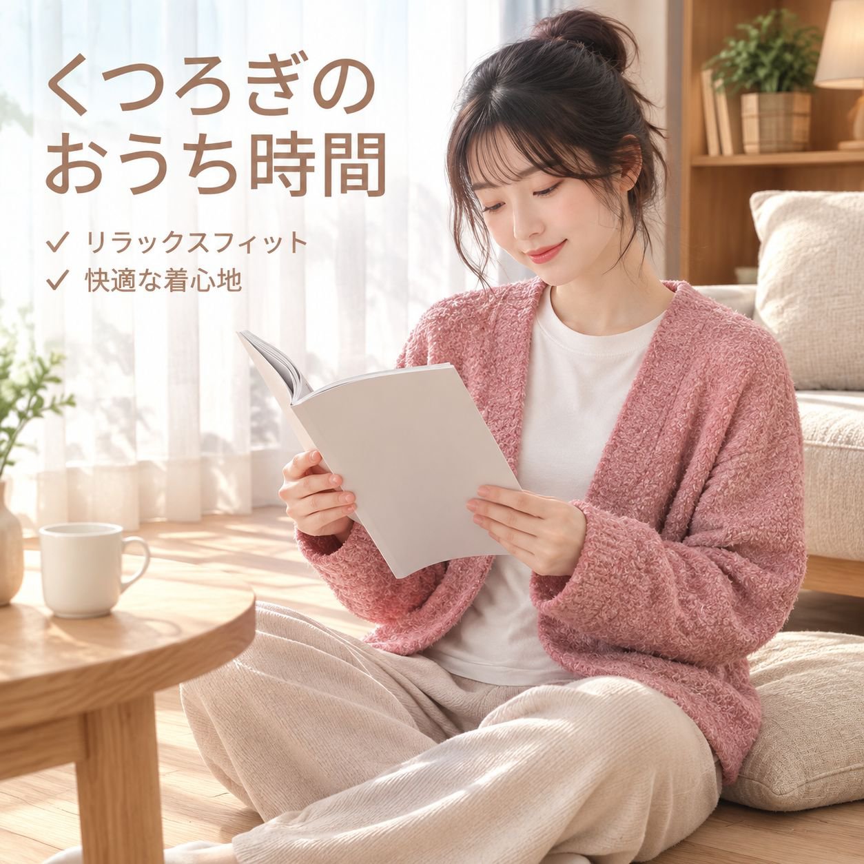 レディース オープンフロント Vネック ランタンスリーブ ルーズフィット ニットカーディガン