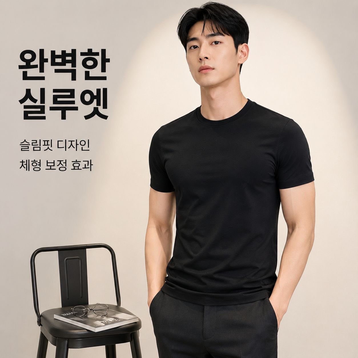 남자 통기성 솔리드 슬림핏 반팔 이너 티셔츠