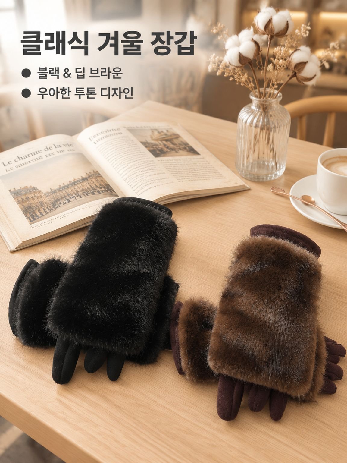 여성용 두꺼운 따뜻한 토끼털 장갑