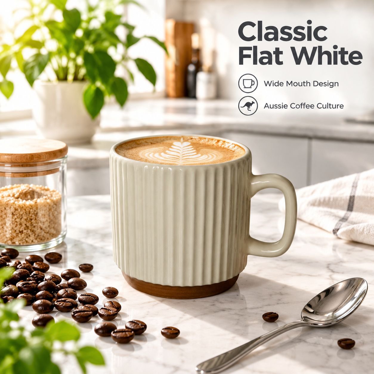 Retro Beige Vertical Stripe Stacking Mug - Creative Ceramic Coffee Cup