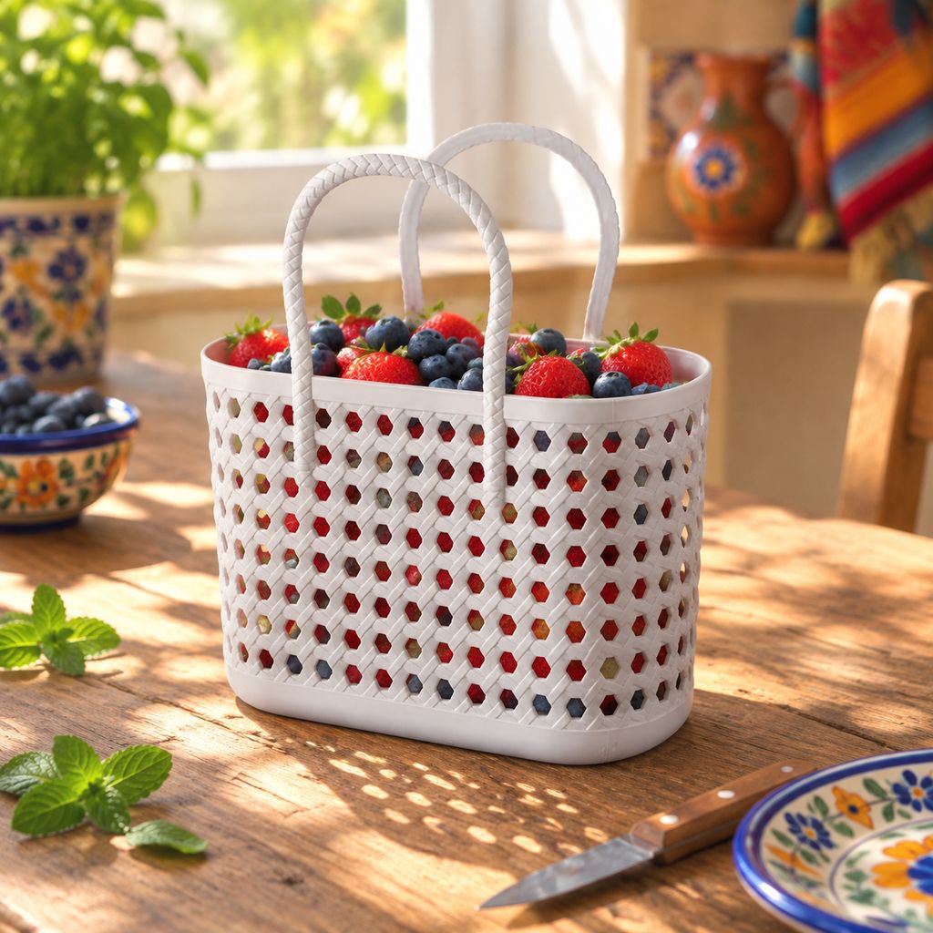 Canasta aireada para frutas en cocina moderna