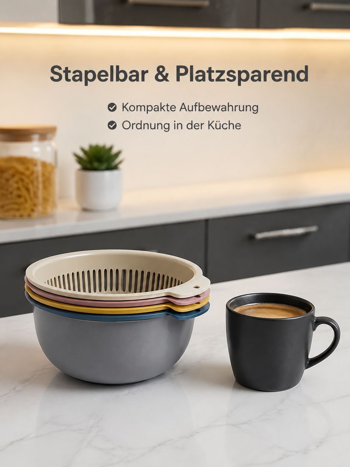 Doppeltes Abtropfkorb-Set, 6-teiliges Küchen-Set für Obst und Gemüse