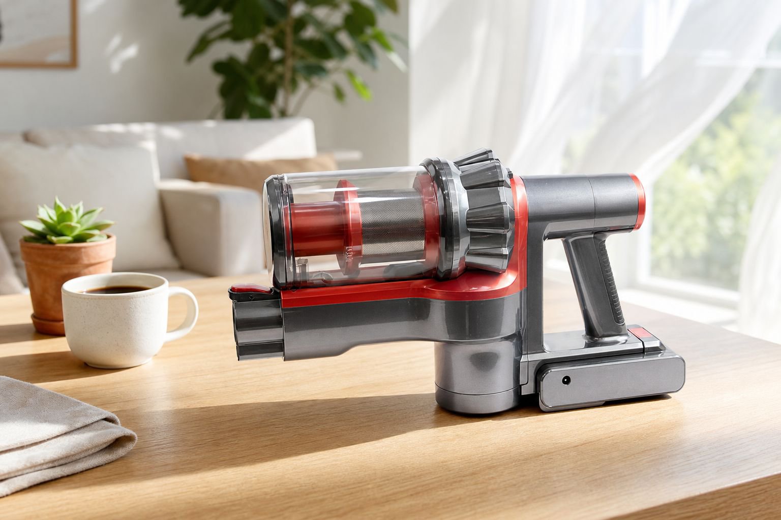 Powerful portable vacuum cleaner for car interiors
