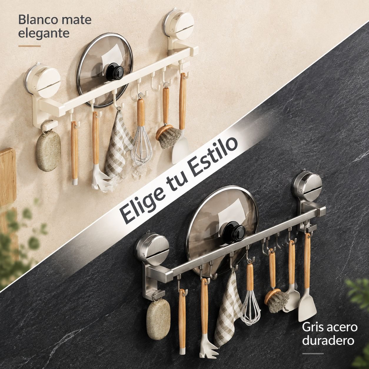 Organizador De Pared Con Ventosa Para Utensilios De Cocina Sin Perforar