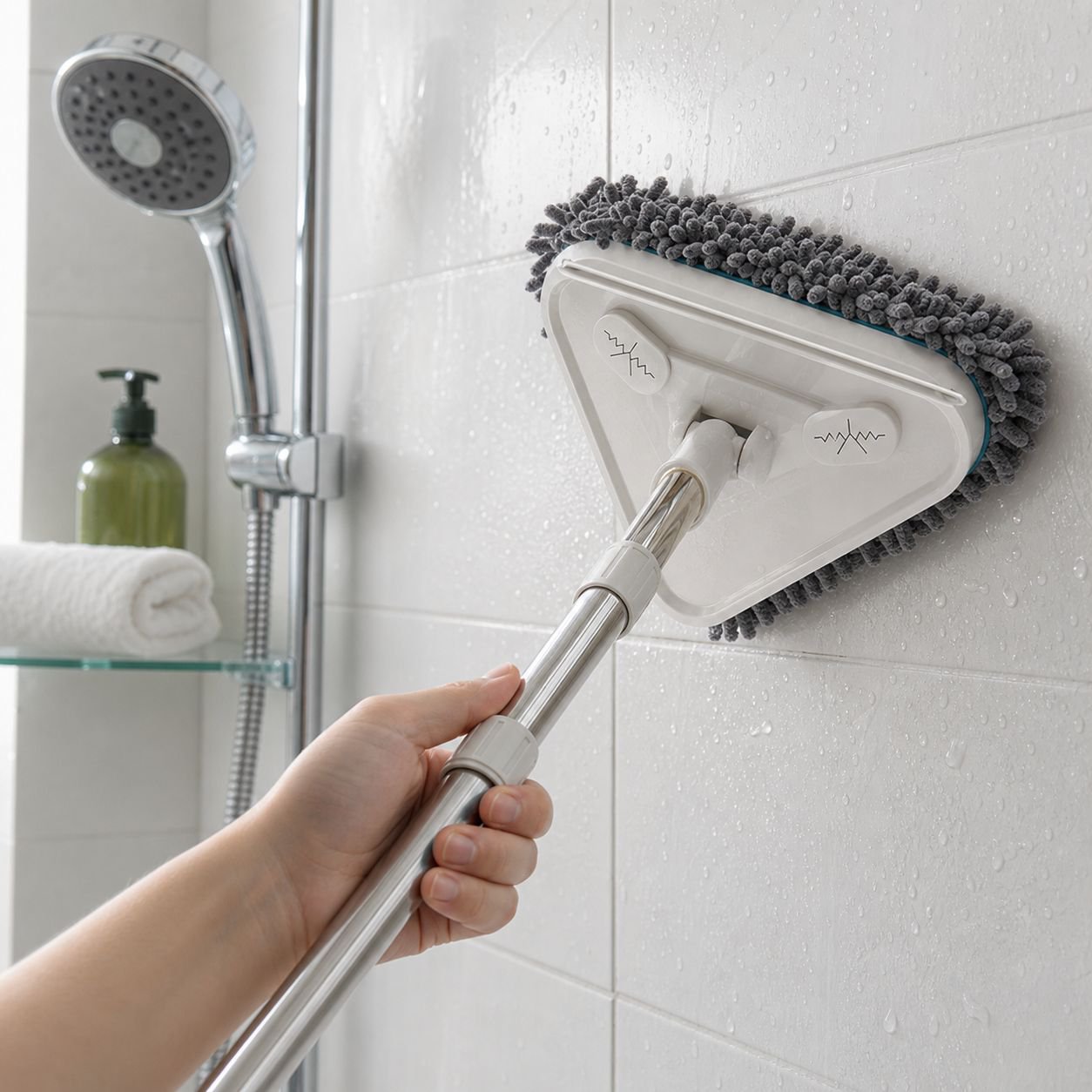 Lightweight extendable wall mop in use