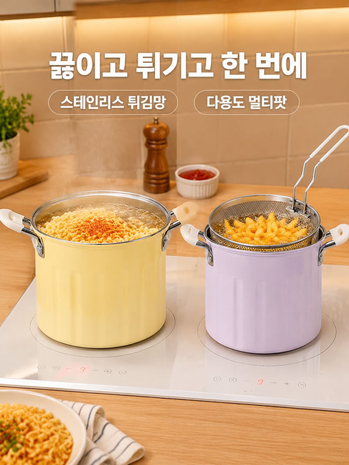 다기능 콤팩트 면 조리기 겸 튀김기