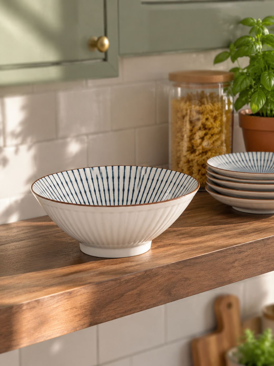 Versatile ceramic bowl for salads and noodles