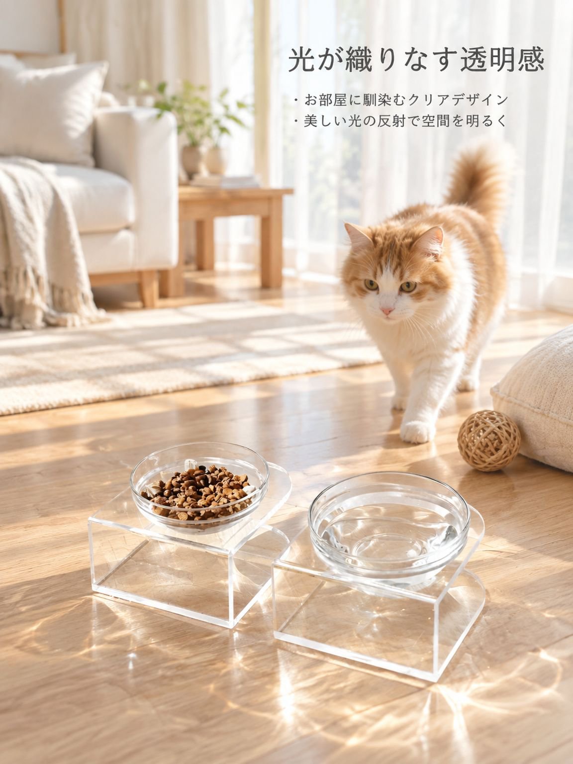 転倒防止機能付き猫用フードボウルとウォーターボウルセット