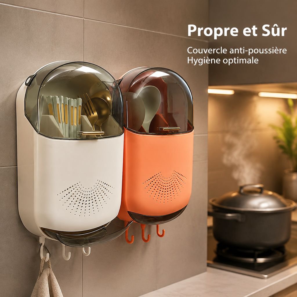 Porte-Baguettes Mural Égouttoir et Rangement Couverts Cuisine