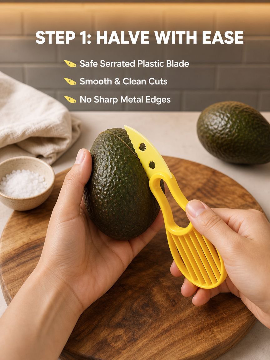 Safe and ergonomic avocado cutter handle