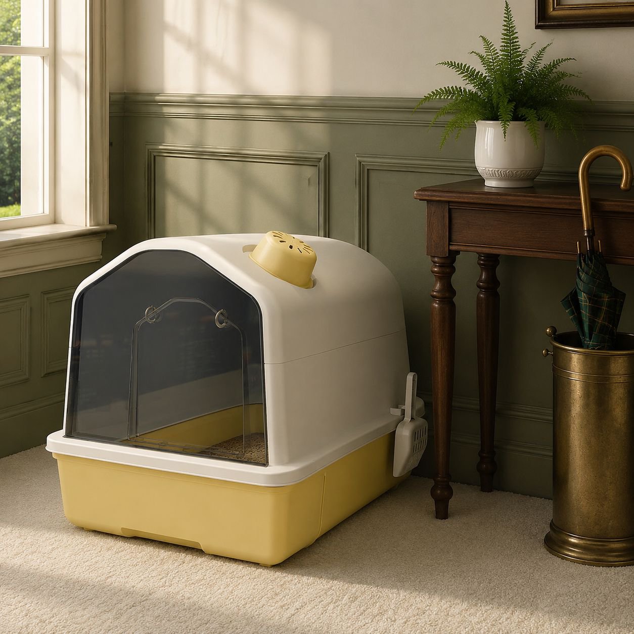 Fully enclosed, odor-proof, extra-large cat litter box