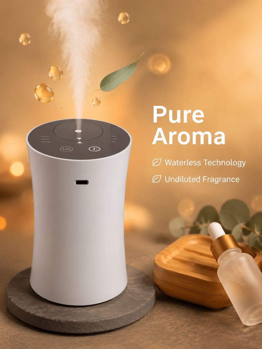 Smart Wood Grain Aroma Diffuser, Waterless Essential Oil Diffuser